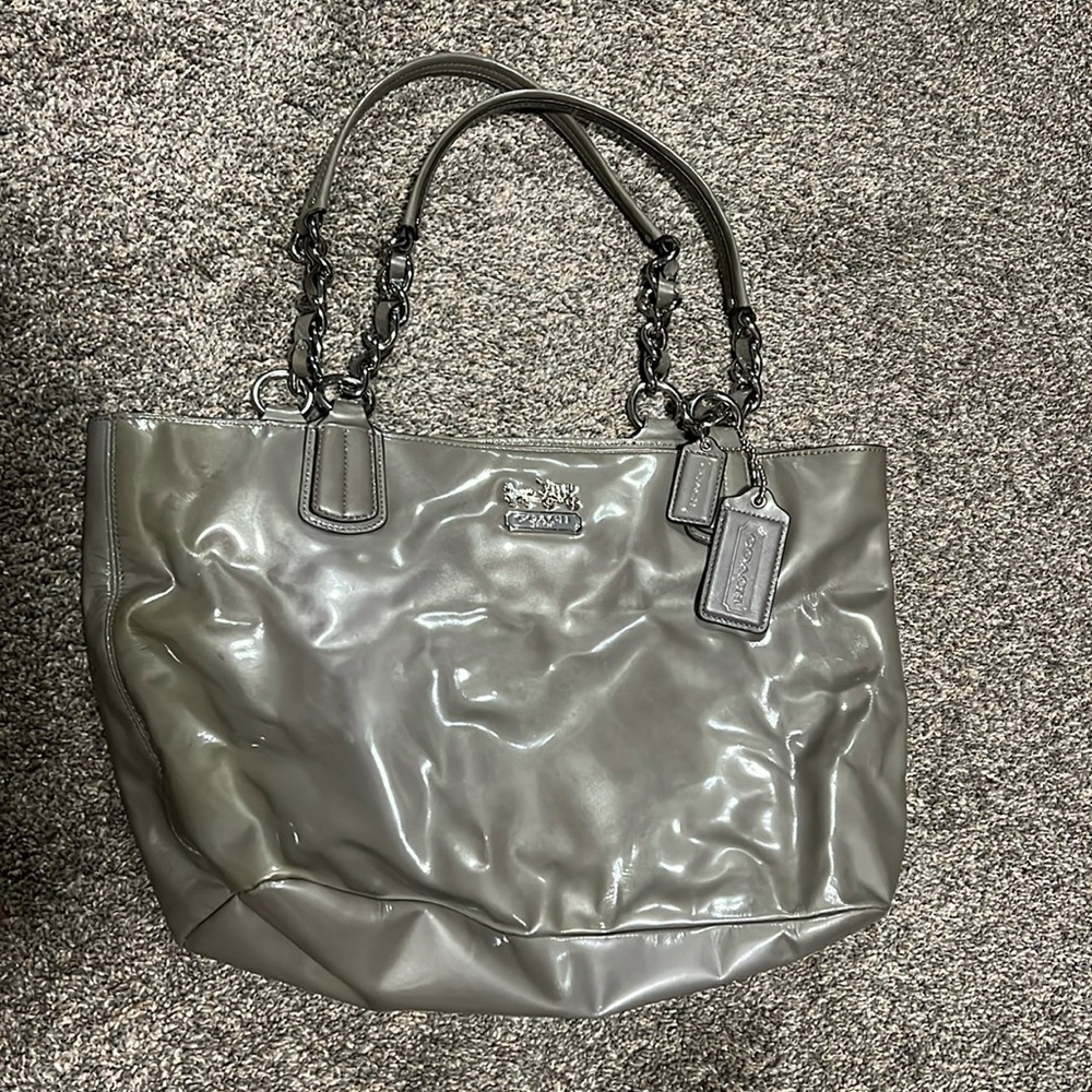 Womens Grey Metallic Coach Purse